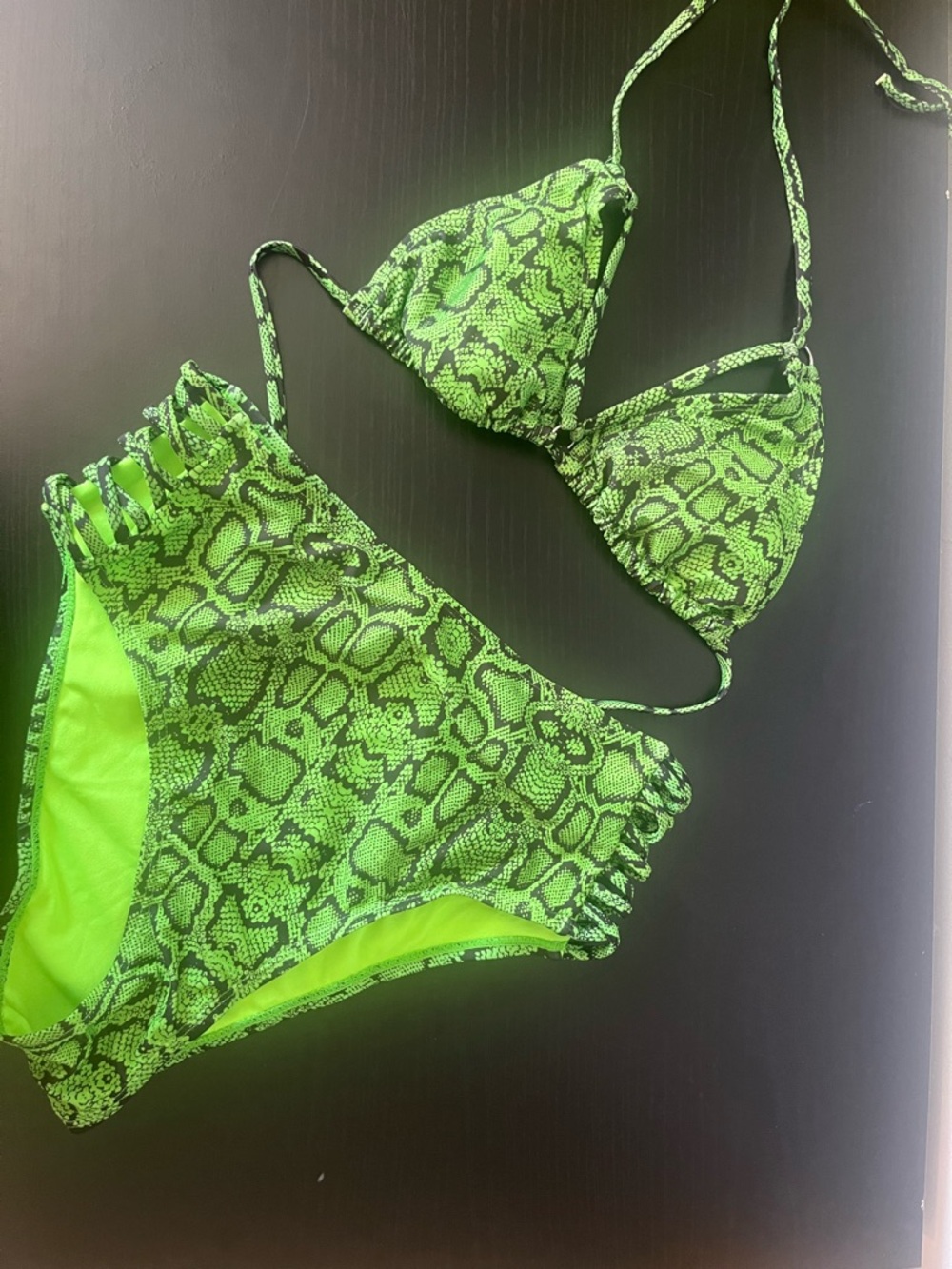 Neon Green Snake Print Bikini Set